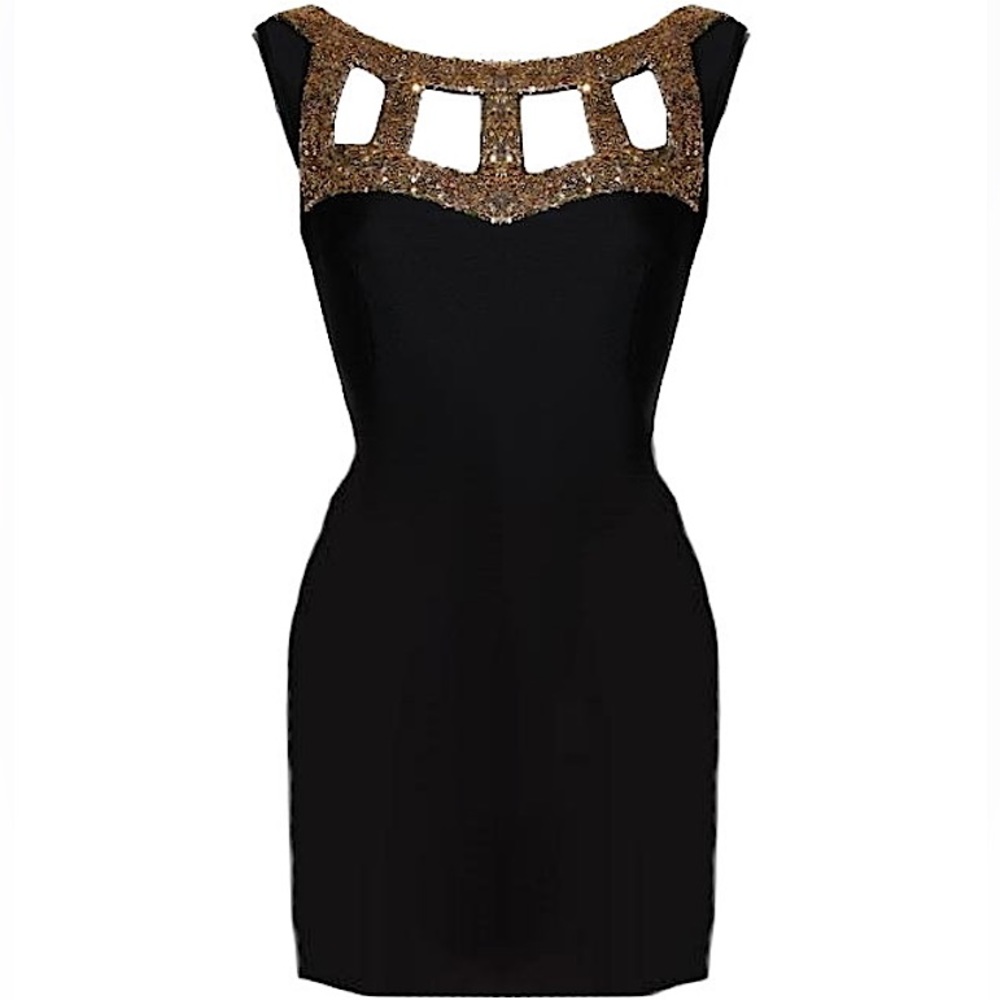 RICKETY RACK #68 Black Gold Sequin Bodycon Dress XXS XS S M L